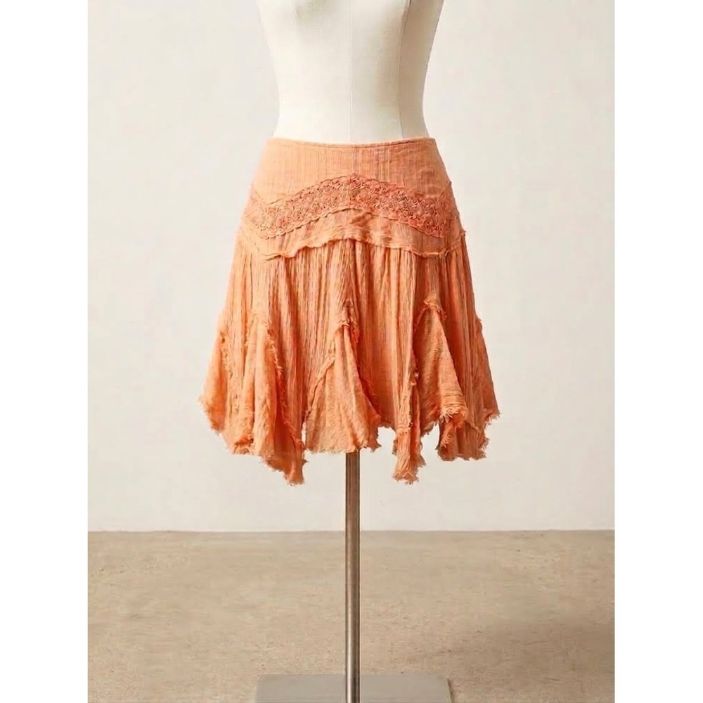 Free People Tattered Ruffle Handkerchief Lace Mini Skirt Boho Fairy Cottagecore